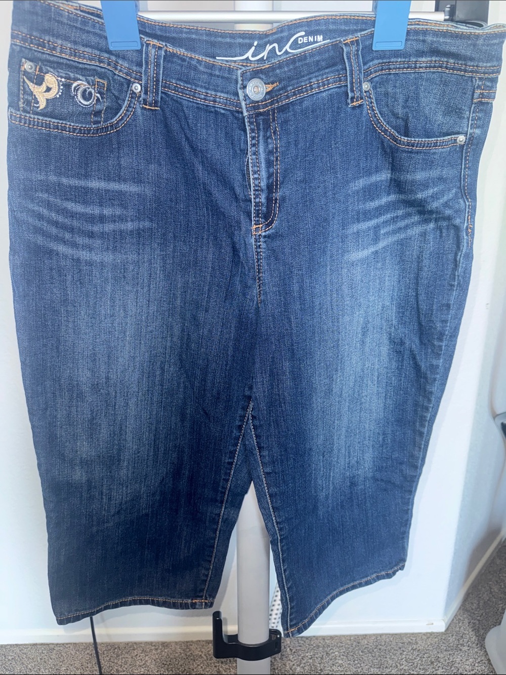 INC International Concepts Dark Blue Cropped Denim Skirt